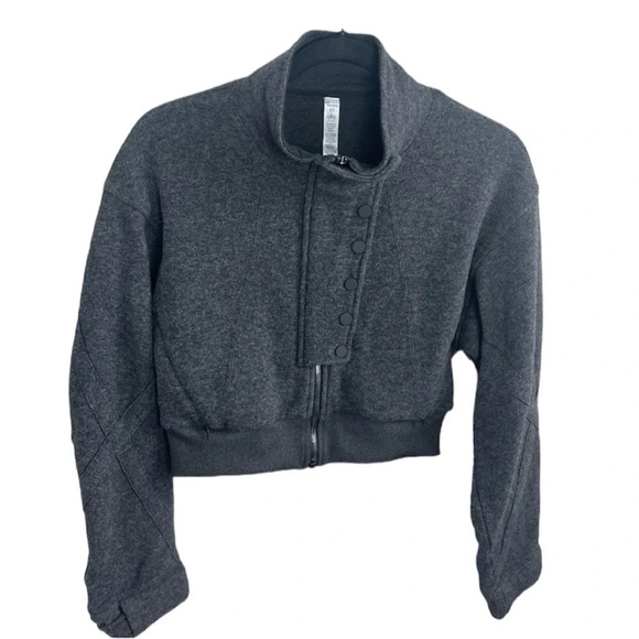 ALO Yoga Anthracite Heather Grey Cropped Strut This Jacket Activewear Women’s XS - Picture 3 of 12
